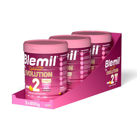 [3 UNIDADES] Blemil 2 Optimum Evolution 3PACK | 3 Botes de 800g | Leche de Continuación en polvo para Bebé Desde los 6 Meses